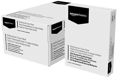 Amazon Basics Multipurpose Copy Printer Paper, 8.5 x 11 Inch 20Lb Paper – 8 Ream Case (4,000 Sheets), 92 GE Bright White