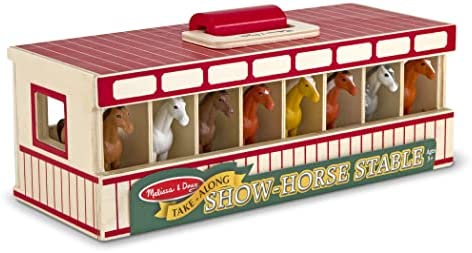 Melissa & Doug Take-Along Show-Horse Stable Play Set With Wooden Stable Box and 8 Toy Horses – Horse Barn Play Set, Portable Horse Stable Toy, Horse Toys For Kids Ages 3+