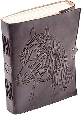 ANUENT leather journals Vintage Horse Embossed Leather Journal Notebook Diary (Handmade Paper) – Coptic Bound With Lock Closure