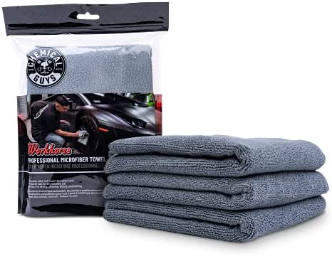 Chemical Guys MIC35203 Workhorse Professional Grade Microfiber Towel, Gray (16 in. x 16 in.) (Pack of 3)