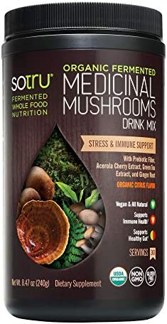 SoTru Medicinal Mushrooms Drink Mix, Citrus Flavor – 8.47 oz. – Cordyceps, Reishi, Agaricus blazei, Shiitake, Maitake & Turkey Tail – Certified Organic, Non-GMO, Vegan, Gluten Free – 30 Servings