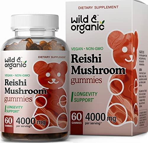 Wild & Organic Reishi Mushroom Gummies – 4:1 Organic Ganoderma Lucidum Extract – Natural Herbal Supplement to Assist Immune System Function, Rest, Energy Levels – 1000mg, 60 Chewables
