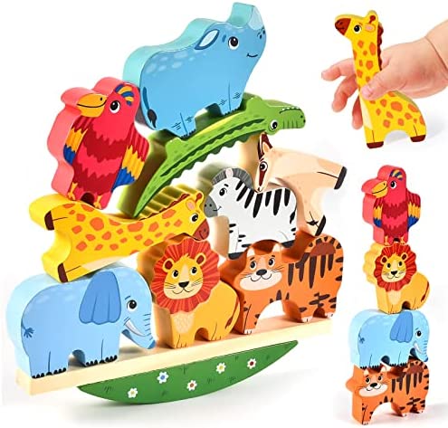 Atoylink Wooden Stacking Toys for Toddlers Cute Zoo Animals Stacking Blocks Balance Game Preschool Montessori Educational Toys for 2 3 4 5 Year Old Kids Boys Girls Gifts