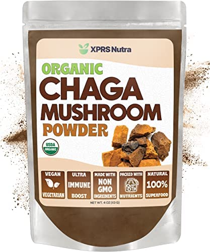XPRS Nutra Organic Chaga Mushroom Powder – Premium USDA Organic Chaga Mushrooms Powder – Chaga Powder for Immunity – Vegan Friendly Superfood for Chaga Tea and Beverages (4 Ounce)