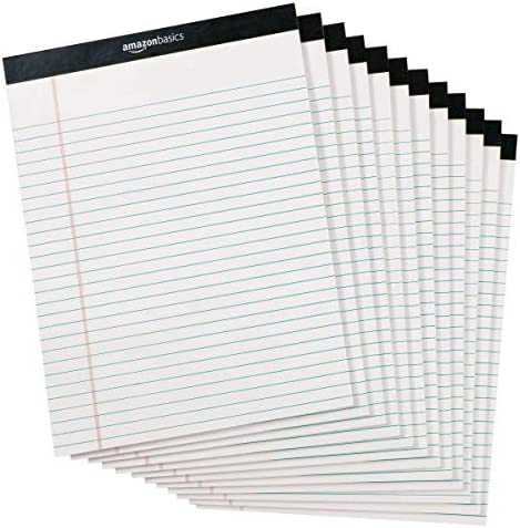 Amazon Basics Wide Ruled 8.5 x 11.75-Inch Lined Writing Note Pads – 12-Pack (50-sheet), White