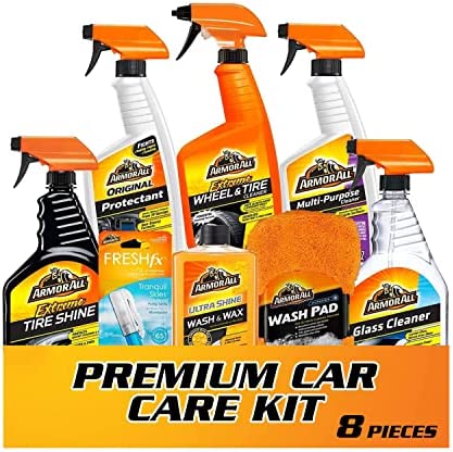 Premier Car Care Kit by Armor All, Includes Car Wax & Wash Kit, Glass Cleaner, Car Air Freshener, Tire & Wheel Cleaner, 8 Pieces
