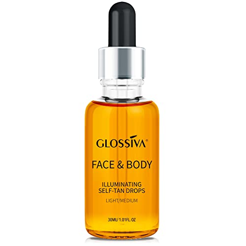Glossiva Self Tanner drops for Face and Body Self Tanning Drops,30ml Natural Sunless Tanning drops for Perfect Golden Glow – Vegan, Friendly & Cruelty Free