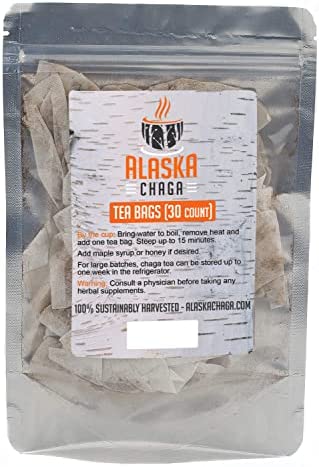 AlaskaChaga Tea – 30 Bleach Free Tea Bags – Organic, Wild Harvested, Caffeine-Free – Supports Immune System (30)