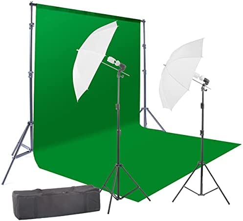 StudioFX 800W Chromakey Green Screen 10ft x 12ft Backdrop Photography Video Lighting Kit – Background Support System Included – G12