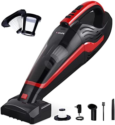 VacLife Handheld Vacuum for Pet Hair – Hand Vacuum Cordless Rechargeable, Well-Equipped Hand Held Vacuum with Reusable Filter & LED Light, Powerful Stair Vacuum with Motorized Brush, Red (VL726)