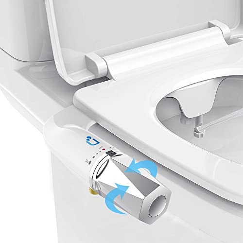 Bidet Attachment for Toilet,Bidet Toilet Seat Attachment with Non-Electric Dual Nozzle(Self Cleaning Feminine/Posterior Wash),Adjustable Water Pressure Bidet with Brass Inlet(Silver and White)