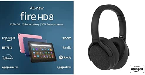 Tablet Bundle: Includes All-new Amazon Fire HD 8 tablet, 8” HD Display, 32 GB (Black) & Made for Amazon Active Noise Cancelling Bluetooth Headphones (Black)
