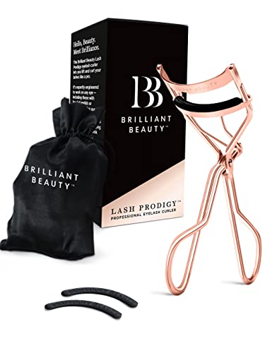 Brilliant Beauty Eyelash Curler with Satin Bag & Refill Pads – Award Winning – No Pinching, Just Dramatically Curled Eyelashes for a Lash Lift in Seconds (Rose Gold)
