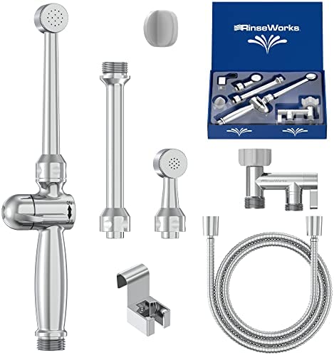 RinseWorks- All Brass Aquaus 360 Handheld Bidet Sprayer for Toilet – NSF Plumbing Code Certified for Legal Installation – Ergonomic Dual Thumb Pressure Controls- 3”-11” Spray Reach – 5 Year Warranty