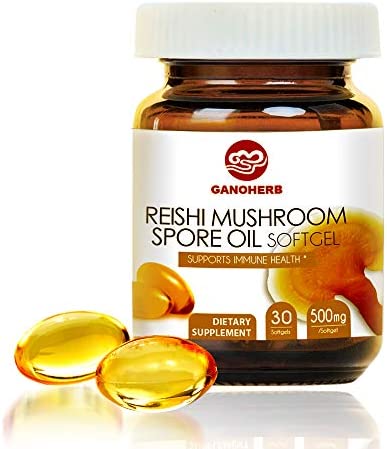 GANOHERB Reishi Mushroom Spore Oil-USDA Organic Ganoderma Lucidum Extract Supplement-Immune System Booster&Natural Energy for Wellness&Liver Support-Vegan, Non-GMO, Gluten Free, 30 Veggie Softgels