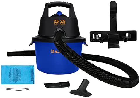 Koblenz WD-2.5 L Portable Wet/Dry Vacuum, 2.5 Gallon 2.5HP Wall Mountable, Blue+Black, 5 Year Warranty