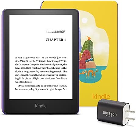 Kindle Paperwhite Kids Essentials Bundle Including Kindle Kids Device – (8 GB), Kids Cover – Robot Dreams , Power Adapter, and Screen Protector