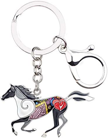 BONSNY Enamel Metal Horse Key chains For Women Girls Gifts Car Purse Animal Pendant Charms