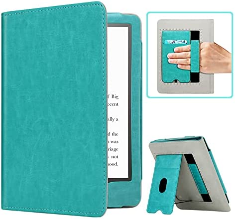 RSAquar Kindle Paperwhite Case for 11th Generation 6.8″ and Signature Edition 2021 Released, Premium PU Leather Cover with Auto Sleep Wake, Hand Strap, Card Slot and Foldable Stand, Sky Blue