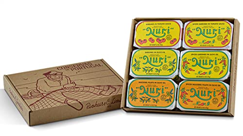 NURI Portuguese Sardines And Mackerel Variety Pack In A Limited Edition Gift Box | 6 Pack Bundle | One of Each