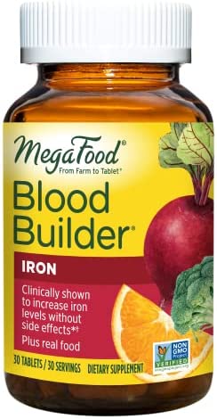 MegaFood Blood Builder – Iron Supplement Shown to Increase Iron Levels Without Side Effects – Energy Support with Iron, Vitamin B12, and Folic Acid – Vegan – 30 Tabs