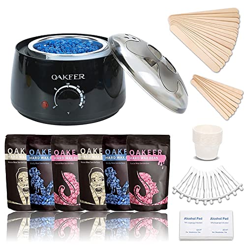 Oakeer Waxing Kit Hair Removal Women Men Wax Warmer Hair Removal at Home with 6 Bags Wax Beans Body Waxing for Eyebrows Nose Cheeks Arms Bikinis Legs 62 Accessories
