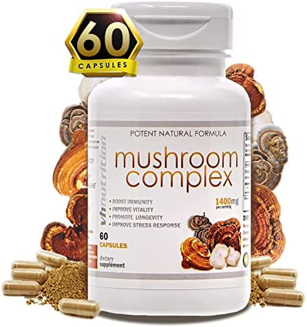 VH Nutrition Mushroom Supplement | Mushroom Complex for Maximum Strength Focus, Mood, Inflammation, and Anti-Aging Support 1400mg | Lions Mane, Chaga, Reishi, Extracts