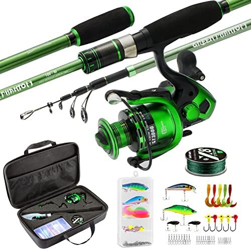 Ghosthorn Fishing Rod and Reel Combo, Graphite Telescoping Fishing Pole Collapsible Portable Travel Kit with Carrier Bag for Freshwater Fishing Gift for Men
