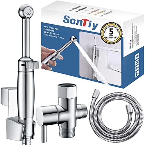 SonTiy All Brass Handheld Bidet Sprayer for Toilet, Cloth Diaper Toilet Sprayer Bidet Attachment with Backflow Preventer and Brass Valve Core for No-Leak, Polished Chrome, 5-Year Warranty