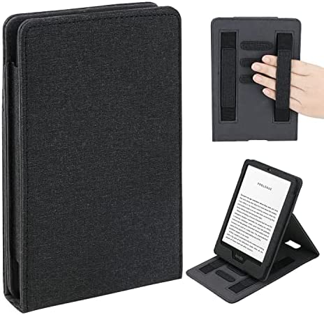 WALNEW Flip Case for Kindle Paperwhite 11th Generation 2021 – Two Hand Straps and Vertical Multi-Viewing Stand Cover with Auto Wake/Sleep for Kindle Paperwhite 2021 Signature Edition E-Reader (Black)