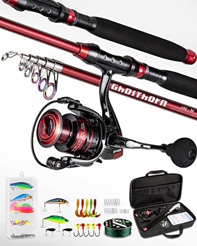 Ghosthorn Fishing Rod and Reel Combo, Telescopic Fishing Pole Kit for Men Collapsible Portable Fishing Gear Starter Compact Travel Pole with Carrier Bag for Freshwater Saltwater Fishing Gifts for Men Women