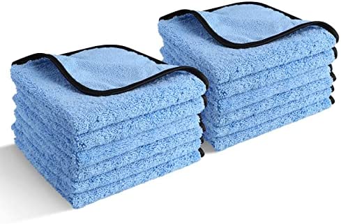 TAHOE TRAILS Bust-HOP Microfiber Towels for Cars, Car Drying Wash Detailing Buffing Polishing Towel with Silk Edgeless Microfiber Cloth, 16×16 in. Pack of 12